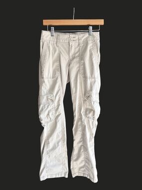VTG Y2K Hollister Cargo Pants Mid-Rise Relaxed Boot Oatmeal Cream 25 0